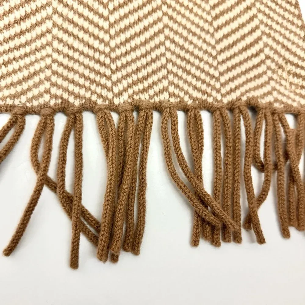 Lauren Ralph Lauren Wool Herringbone Scarf Tan Beige With Fridges Men's Women's